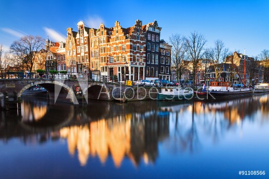 Picture of Beautiful image of the UNESCO world heritage canals the Brouwersgracht en Prinsengracht Princes canal in Amsterdam the Netherlands
